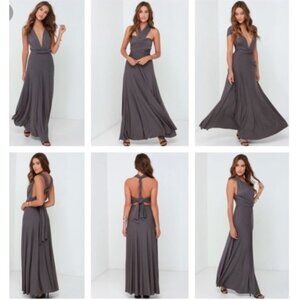 Lulus Multi Way Maxi Dress S Gray Convertible Jersey Knit Tricks Of The Trade
